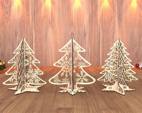 3 Different Laser Cut Files Standing Trees Christmas Snowflake SVG