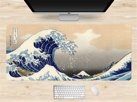 Japanese Desk Mat Xl The Great Wave Of Kanagawa Hd Gaming Etsy