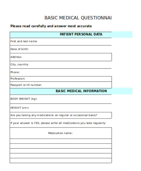 Free 11 Sample Medical Questionnaire Forms In Pdf Ms Word Excel