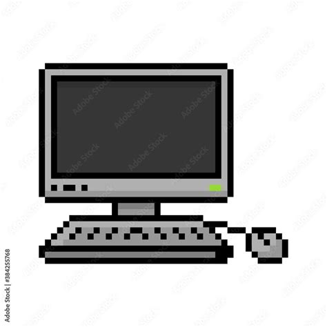 Pixel art 8-bit computer monitor with keyboard and mouse modern icon ...