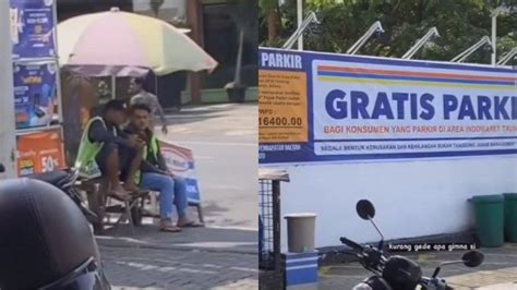 Viral Tukang Parkir Tetap Asik Nongkrong Depan Minimarket Padahal