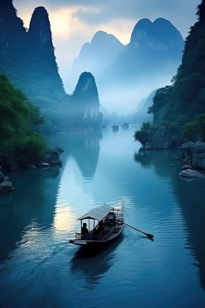 Premium AI Image Landscape Of Guilin Li River And Karst Mountains