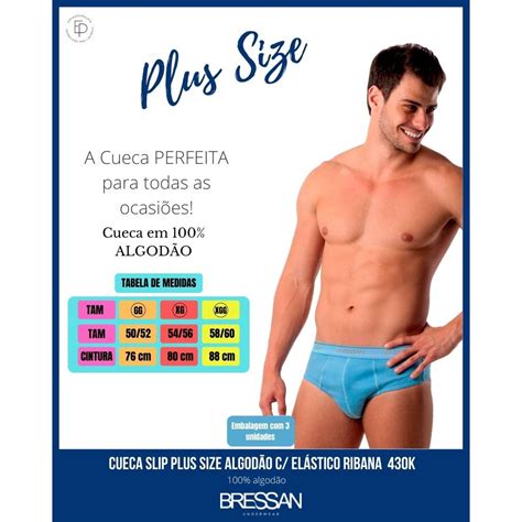 Kit 3 Cuecas Slip plus size Algodão Ribana bressan 430K Submarino