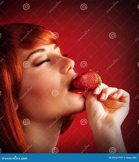 Seductive Female With Strawberry Stock Image Image Of Enjoying Female 29121197