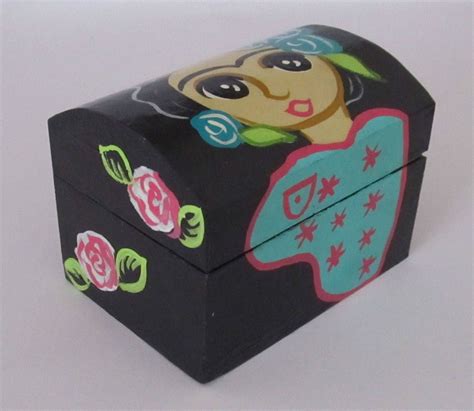 Mexican Black Trinket Box Frida Mexico Wood Jewelry Box Etsy