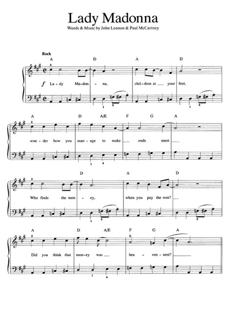 LADY MADONNA Easy Piano Sheet music | Easy Sheet Music