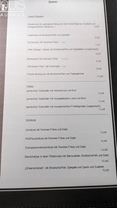 Menu au Louis Brauhaus restaurant, Kreuzau