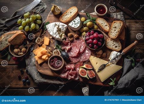 A Beautifully Arranged Charcuterie Board With An Assortment Of Cheeses