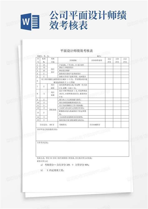 公司平面设计师绩效考核表word模板下载编号lobaxaxa熊猫办公