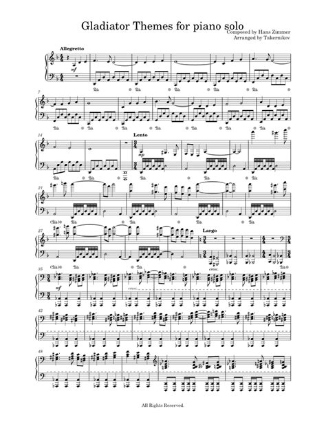 Gladiator Themes for piano solo Sheet music for Piano (Solo) | Musescore.com