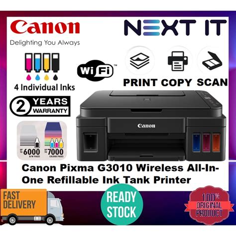 READY STOCK Canon PIXMA G3010 Refillable Ink Tank All In One Printer