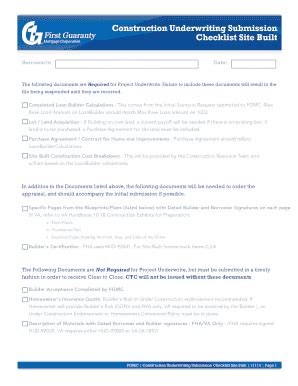 Fillable Online Construction Underwriting Submission Checklist