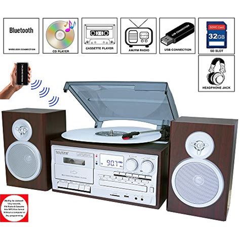 Boytone Bt 28sps Bluetooth Classic Style Record Player Turntable With Amfm Radio Cassette