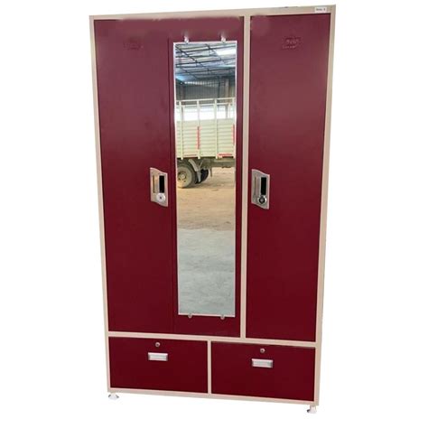 2 Door With Locker Maroon CRCA Steel Almirah 5 Shelves With Mirror At