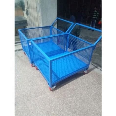 Blue Mild Steel Fabrication Material Handling Trolleys Loading