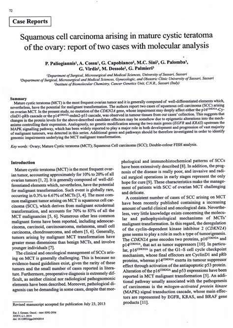 Pdf Squamous Cell Carcinoma Arising In Mature Cystic Teratoma Of The