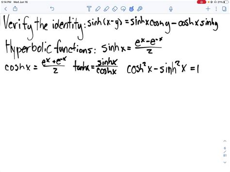 SOLVED Verify That The Given Equations Are Identities Sinh X Y Sinhx