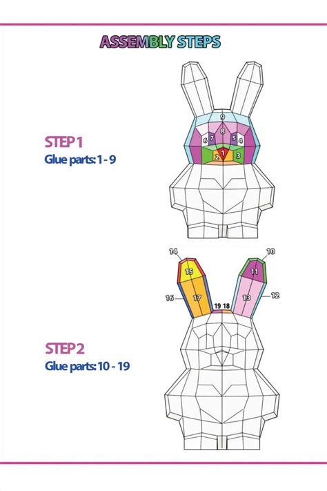 Polygonal Paper Rabbit D Papercraft Printable Pdf Template In