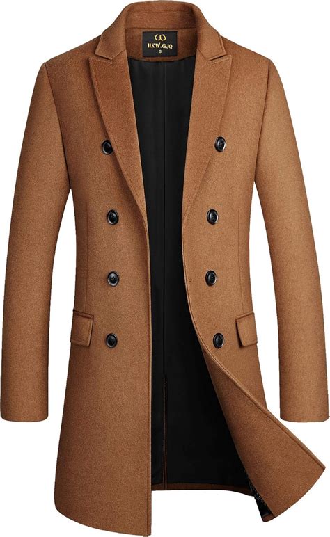 HXW GJQ Men S Premium Wool Blend Double Breasted Long Pea Coat Amazon