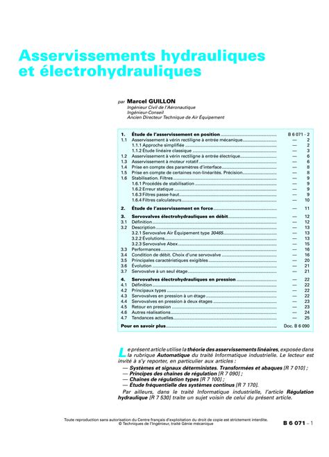 Solution Techniques De L Ing Nieur Asservissements Hydrauliques Et