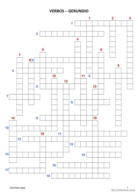 Crucigrama verbos gerundio práctica Español ELE hojas de trabajo pdf