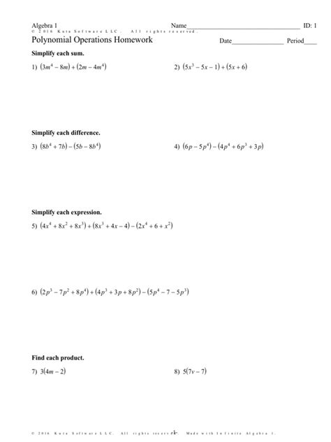 Polynomial Operations Worksheet Pdf Algebra Abstract Algebra