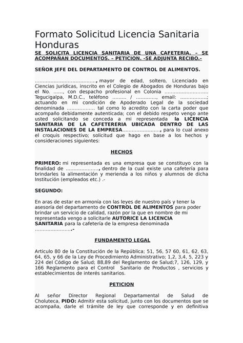 Formato Solicitud Licencia Sanitaria Hondura Formato Solicitud Porn