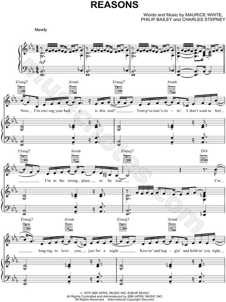 Earth Wind And Fire Reasons Sheet Music In Eb Major Transposable