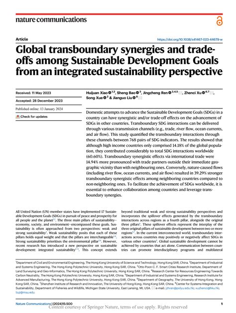 Pdf Global Transboundary Synergies And Trade Offs Among Sustainable Development Goals From An