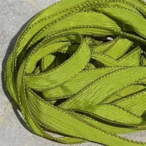 Chartreuse Green Silk Ribbons Hand Dyed Sewn By Jamnglass