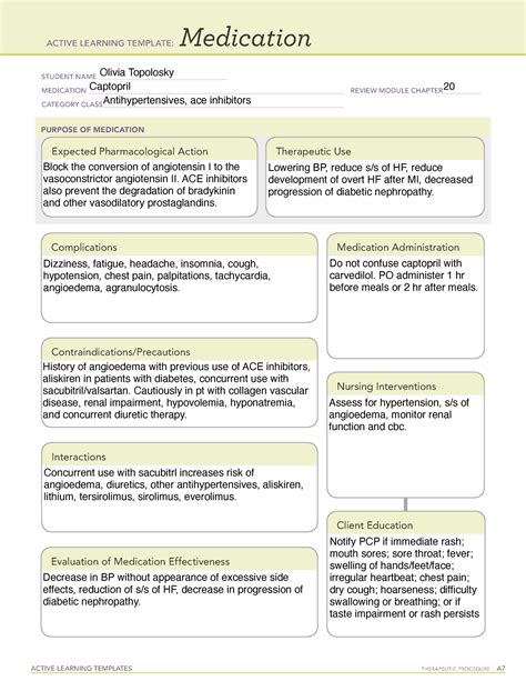 Captopril Ati Medication Template Active Learning Templates