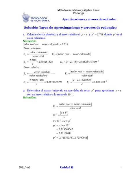 Solución Tarea de Aproximaciones y errores de redondeo