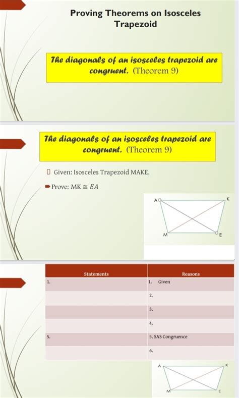 Solved: Proving Theorems on Isosceles Trapezoid The diagonal[geometry ...