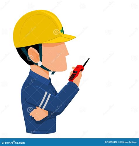 Worker Is Talking With Communication Radio Stock Vector Illustration