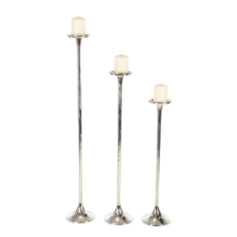 Litton Lane Silver Aluminum Modern Candle Holder Set Of The