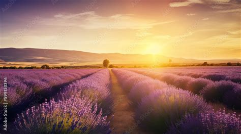 Stunning landscape featuring a lavender field at sunset Stock ...