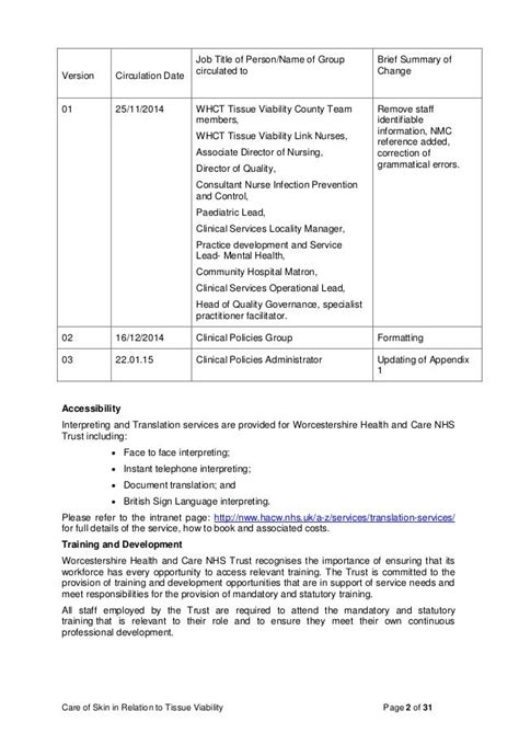 Guidelines For The Care Of Skin In Relation To Tissue Viability 2015