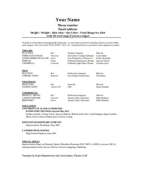 Theater Resume Template Free Word Pdf Documents