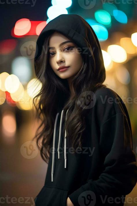 Beautiful Asian Girl Wearing Over Size Hoodie In Casual Style Ai