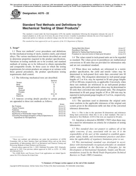 Astm A370 22 钢制品机械试验的标准试验方法和定义 标准