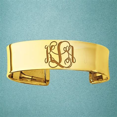 14k Yellow Gold Fancy Cuff Monogram Bangle Bracelet Pg81876