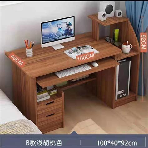 Computer Desktop Table With Shelf And Drawer Wooden Minimalist Design