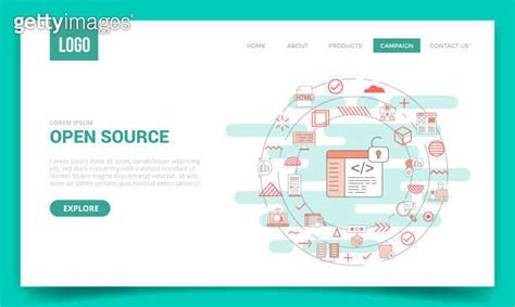 Open Source Concept With Circle Icon For Website Template Or Landing