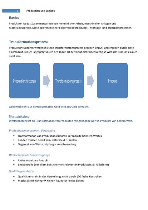 Pu L Zusammenfassung BWL II 1 Produktion Und Logistik Basics