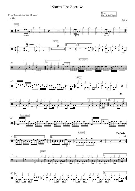 Storm The Sorrow Arr Drum Transcription Leo Alvarado By Epica Sheet