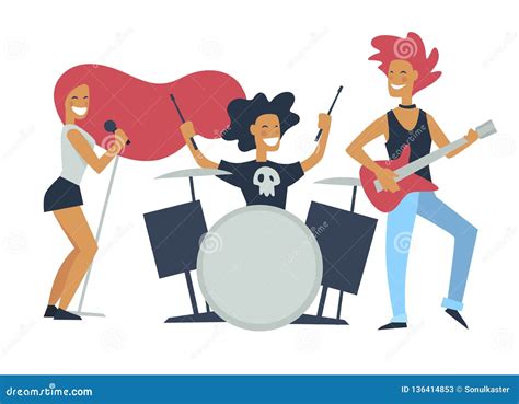 Musical Band Rock Genre, of Songs People Playing Together Stock Vector ...