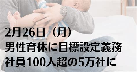 2月26日（月）男性育休に目標設定義務 社員100人超の5万社に｜2分で分かる新聞一面