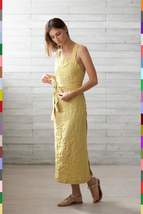 Linen Summer Dress Yellow Flax Dress Linen Apron Dress Etsy