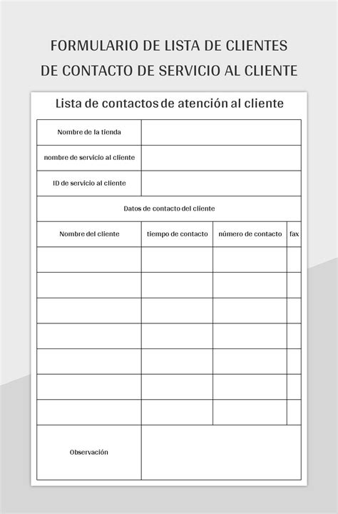 Plantilla De Excel Tabla De Lista De Clientes De Contacto De Servicio