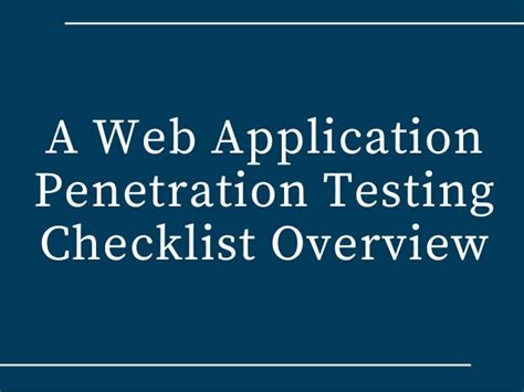 Top 20 Web Application Penetration Testing Checklist 2017